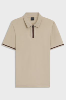 Interlock-cotton polo shirt with contrast tipping, Beige