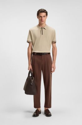 Interlock-cotton polo shirt with contrast tipping, Beige