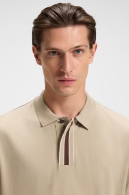 Interlock-cotton polo shirt with contrast tipping, Beige