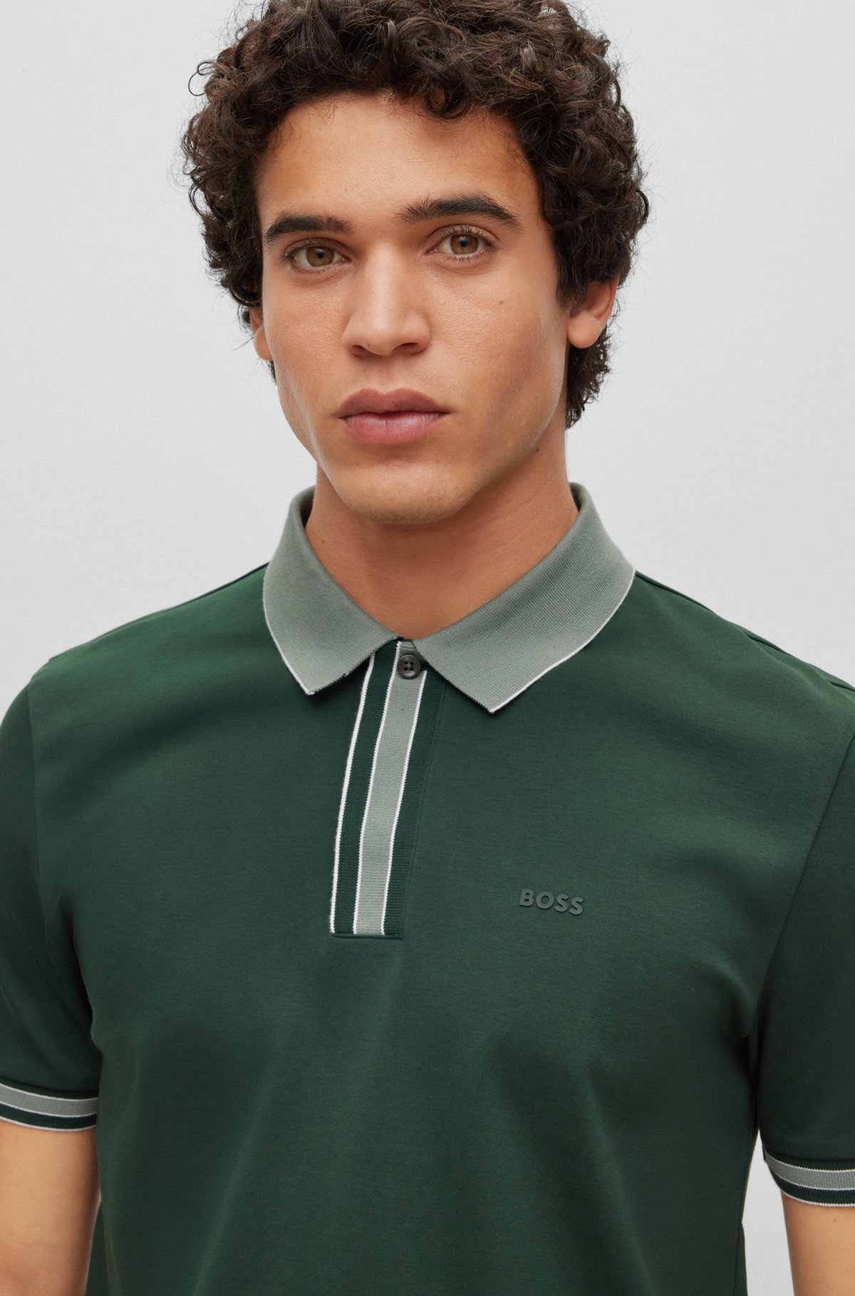 Interlock-cotton polo shirt with contrast tipping, Light Green