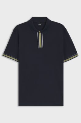 Interlock-cotton polo shirt with contrast tipping, Dark Blue