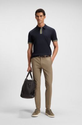 Interlock-cotton polo shirt with contrast tipping, Dark Blue