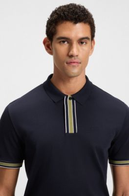 Interlock-cotton polo shirt with contrast tipping, Dark Blue
