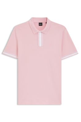 Interlock-cotton polo shirt with contrast tipping, Light Pink