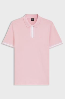 Interlock-cotton polo shirt with contrast tipping, Light Pink