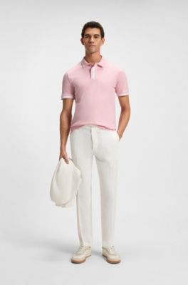 Interlock-cotton polo shirt with contrast tipping, Light Pink