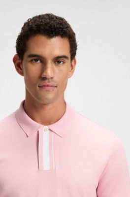 Interlock-cotton polo shirt with contrast tipping, Light Pink