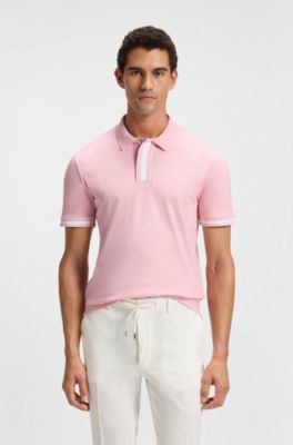 Interlock-cotton polo shirt with contrast tipping, Light Pink