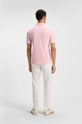 Interlock-cotton polo shirt with contrast tipping, Light Pink