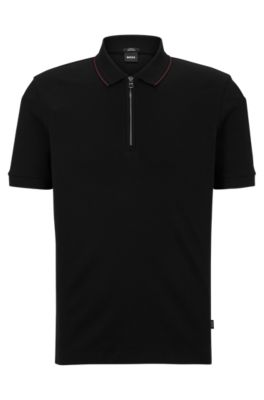 Hugo Boss Zip-neck Slim-fit Polo Shirt In Interlock Cotton In Black ...