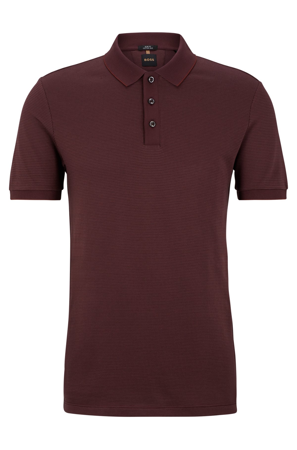 Slim-fit polo shirt in cotton and silk, Dark Red