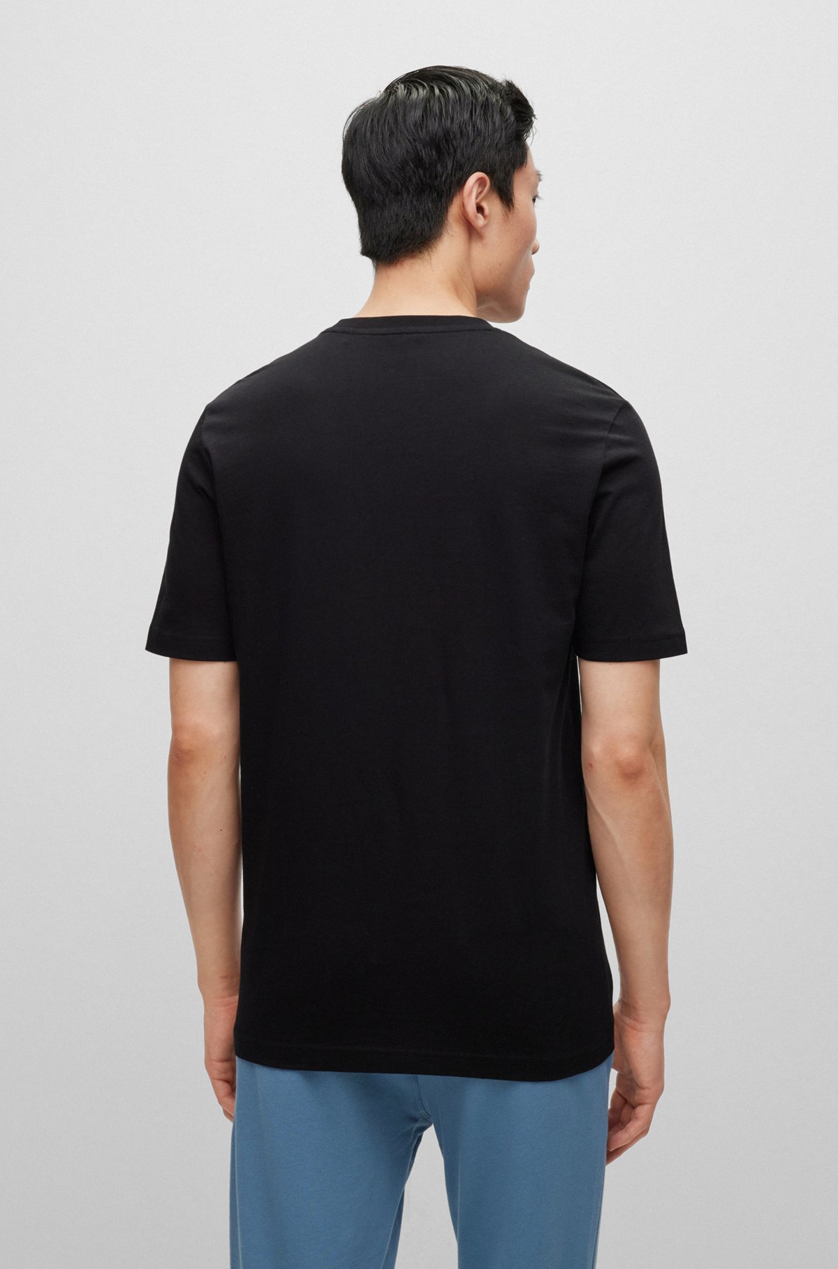 Cotton-jersey regular-fit T-shirt with logo appliqué, Black