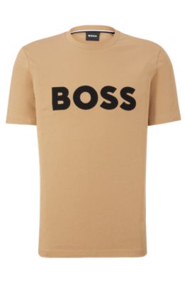 Hugo Boss Cotton-jersey Regular-fit T-shirt With Logo Appliqu In Beige