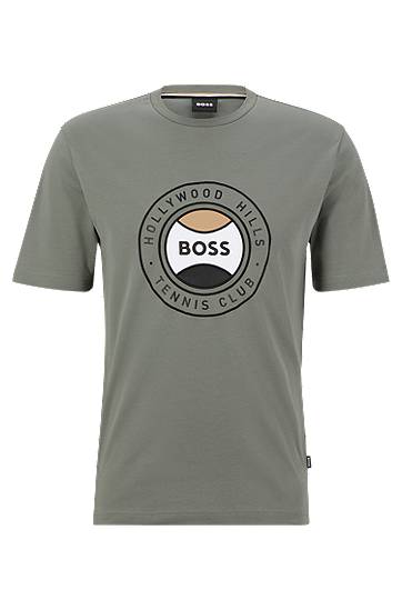 Interlock-cotton T-shirt with appliquéd and embroidered logo artwork, Hugo boss
