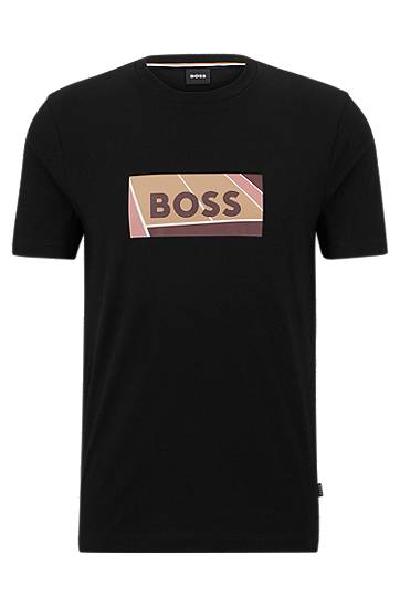 Cotton slim-fit T-shirt with tennis-inspired logo print, Hugo boss