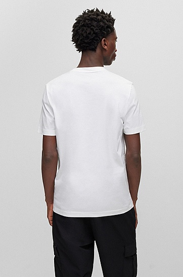 BOSS 博斯网球风徽标印花棉质修身 T 恤,  100_White
