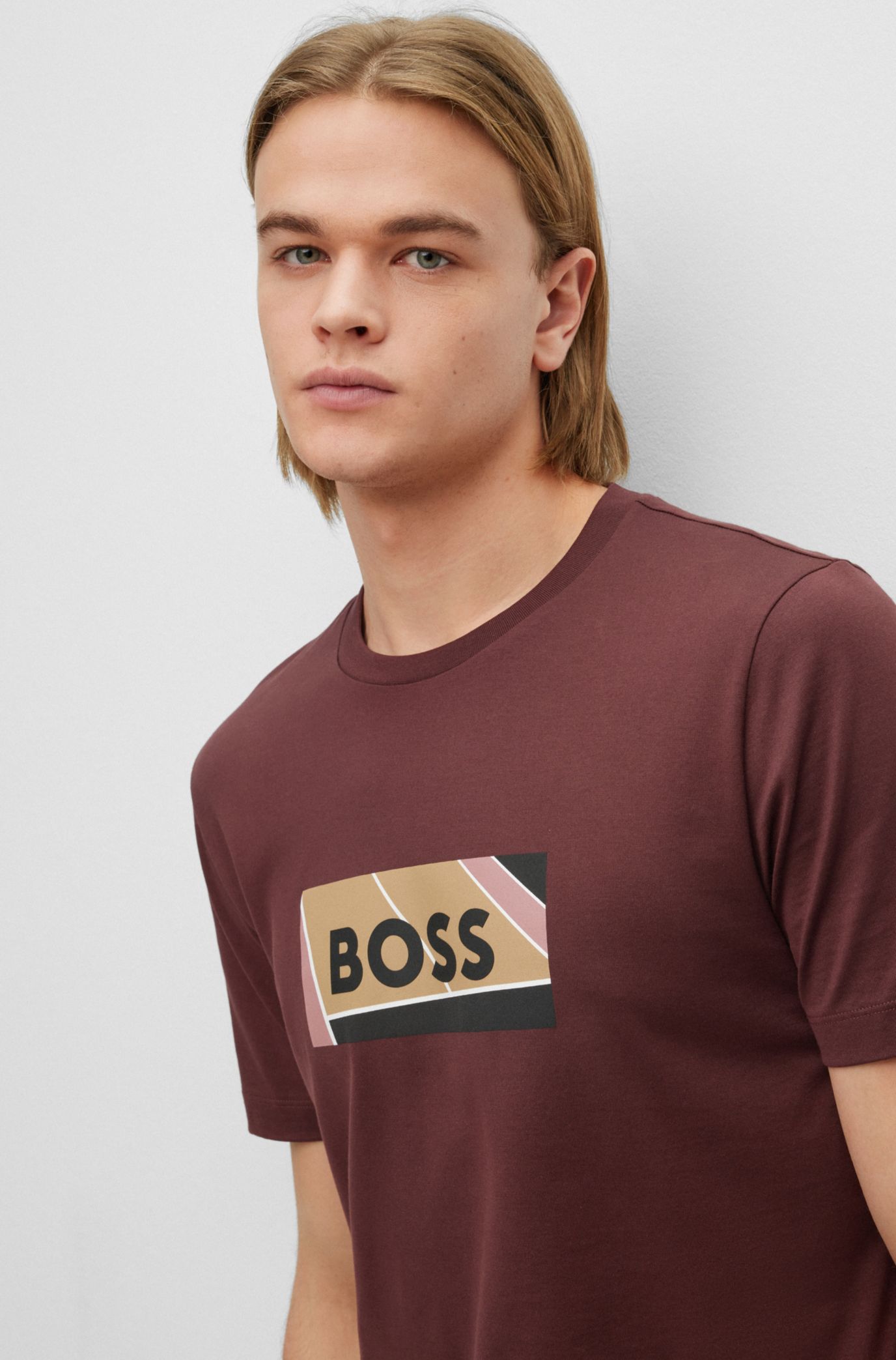 BOSS - コットン スリムフィットTシャツ テニススタイル ロゴプリント