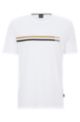 Cotton-jersey T-shirt with signature-stripe logo print, White