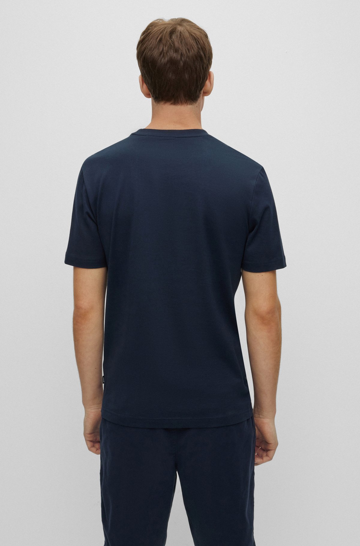 Cotton-jersey T-shirt with signature-stripe logo print, Dark Blue