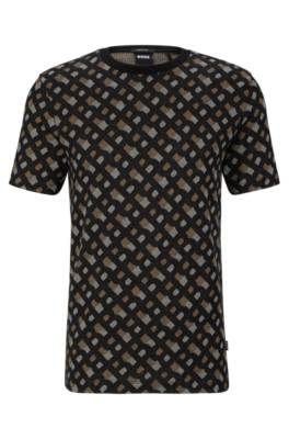 Hugo Boss Regular-fit Pure-cotton T-shirt With Monogram Jacquard In Black