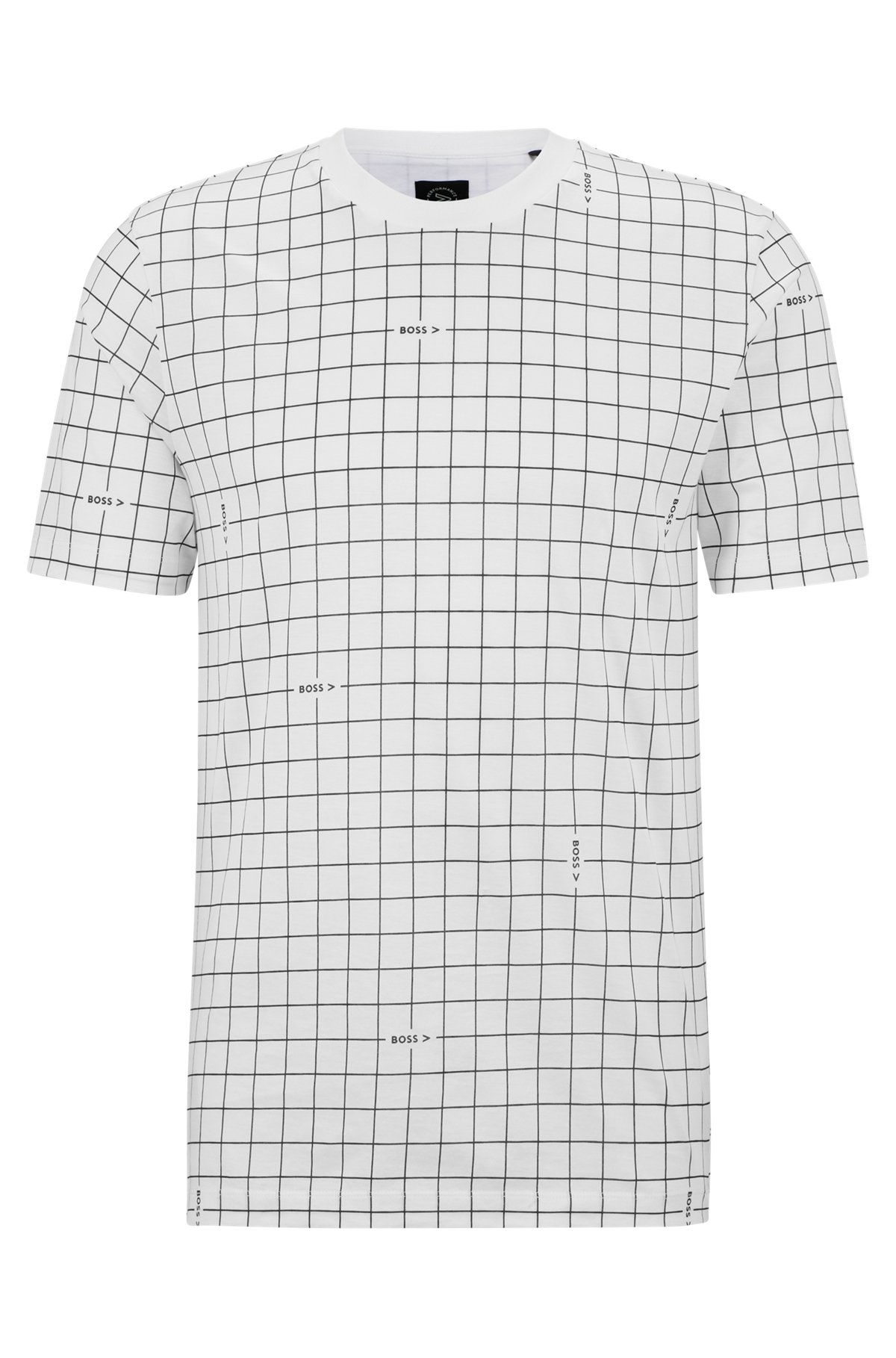 Cotton-jersey T-shirt with logo-grid print, White Patterned