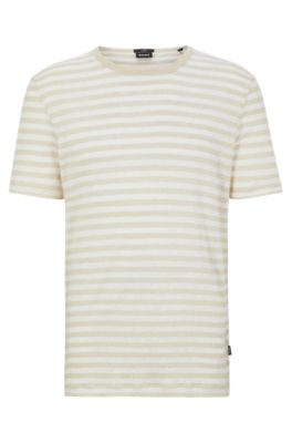 HUGO BOSS HORIZONTAL-STRIPED T-SHIRT IN PURE LINEN