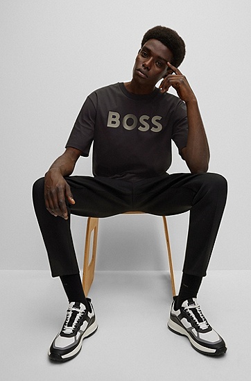 BOSS x Khaby专有艺术风图案宽松丝光棉质 T 恤,  001_Black