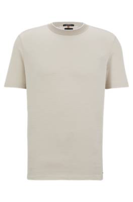 Hugo Boss Cotton-silk Regular-fit T-shirt With Mixed Structures In Light Beige