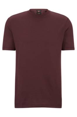 Hugo Boss Cotton-silk T-shirt With Woven Structure In Dark Red