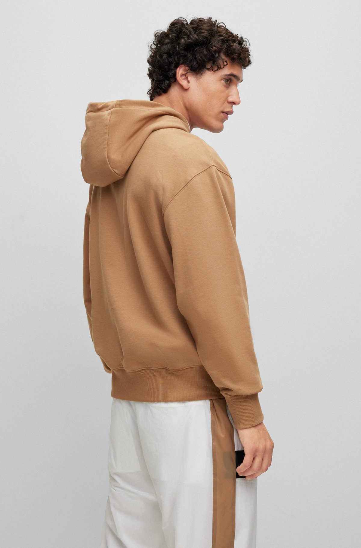 Organic-cotton oversize-fit hoodie with logo appliqué, Beige