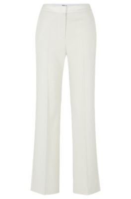 Hugo Boss Regular-fit Trousers In Responsible Wool In White
