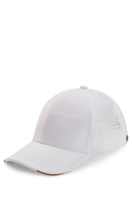 Stretch-poplin cap with perforations and logo, White