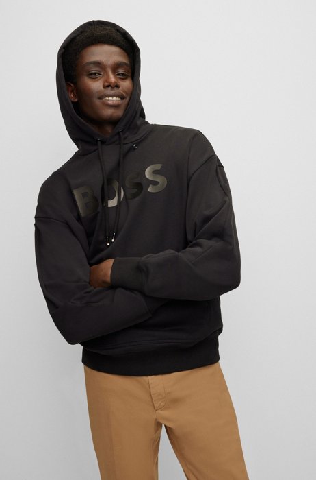 Relaxed-fit BOSS x Khaby hoodie in mercerized cotton, Black
