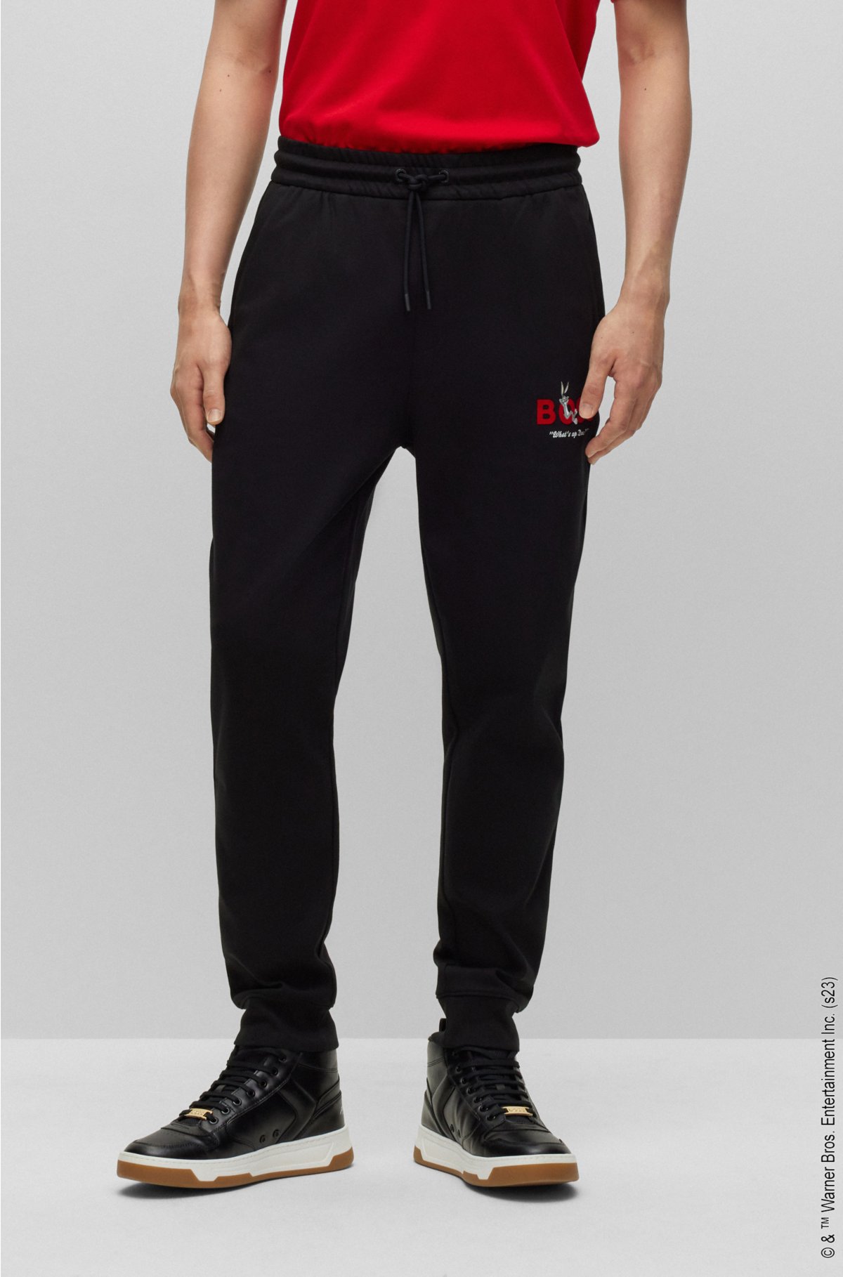 HUGO Cotton-blend Tracksuit Bottoms With Stripe And Logo, 41% OFF