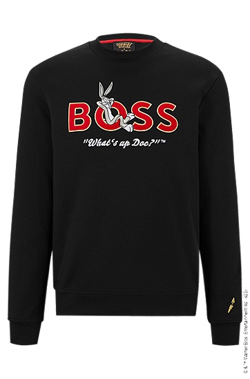 BOSS 博斯专属艺术风图案纯棉圆领运动衫,  001_Black