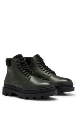 HUGO Grainedleather boots with padded logo collar