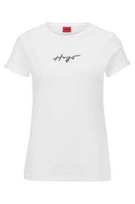 Hugo Cotton-jersey Slim-fit T-shirt With Graffiti-style Logo In White ...