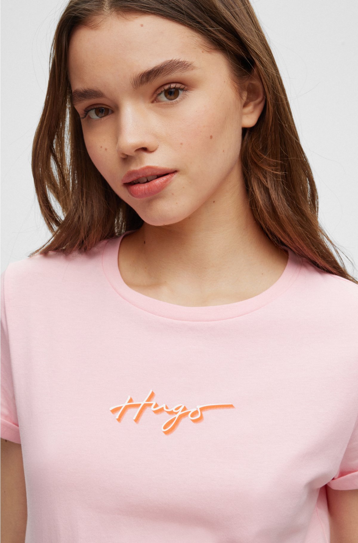 Cotton-jersey slim-fit T-shirt with graffiti-style logo, light pink