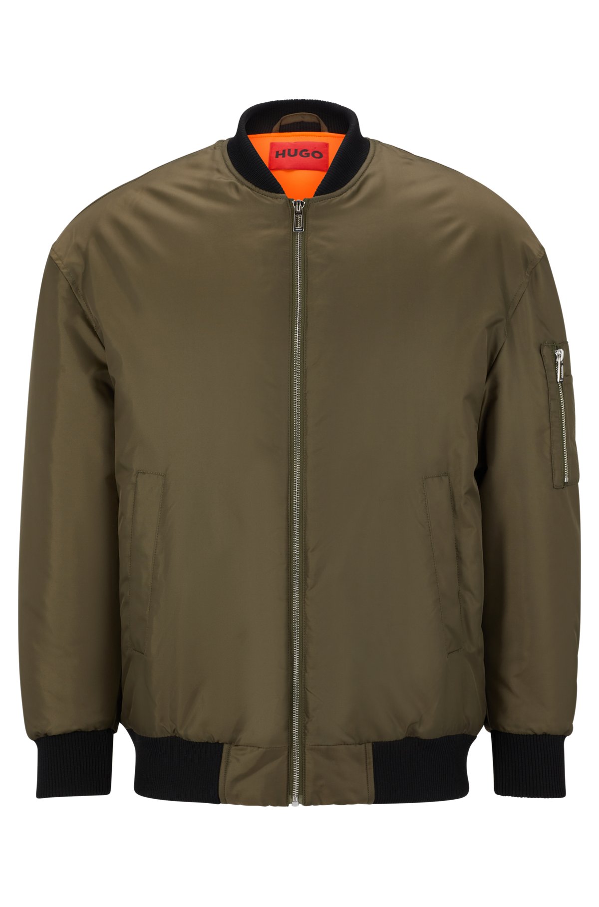 Oversized-fit bomber jacket with zipped sleeve pocket, Dark Green