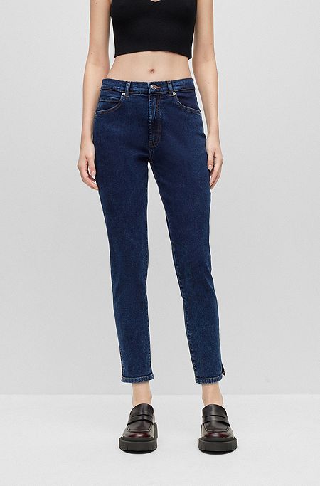 Slim-fit jeans in stretch denim with slit hems, Dark Blue