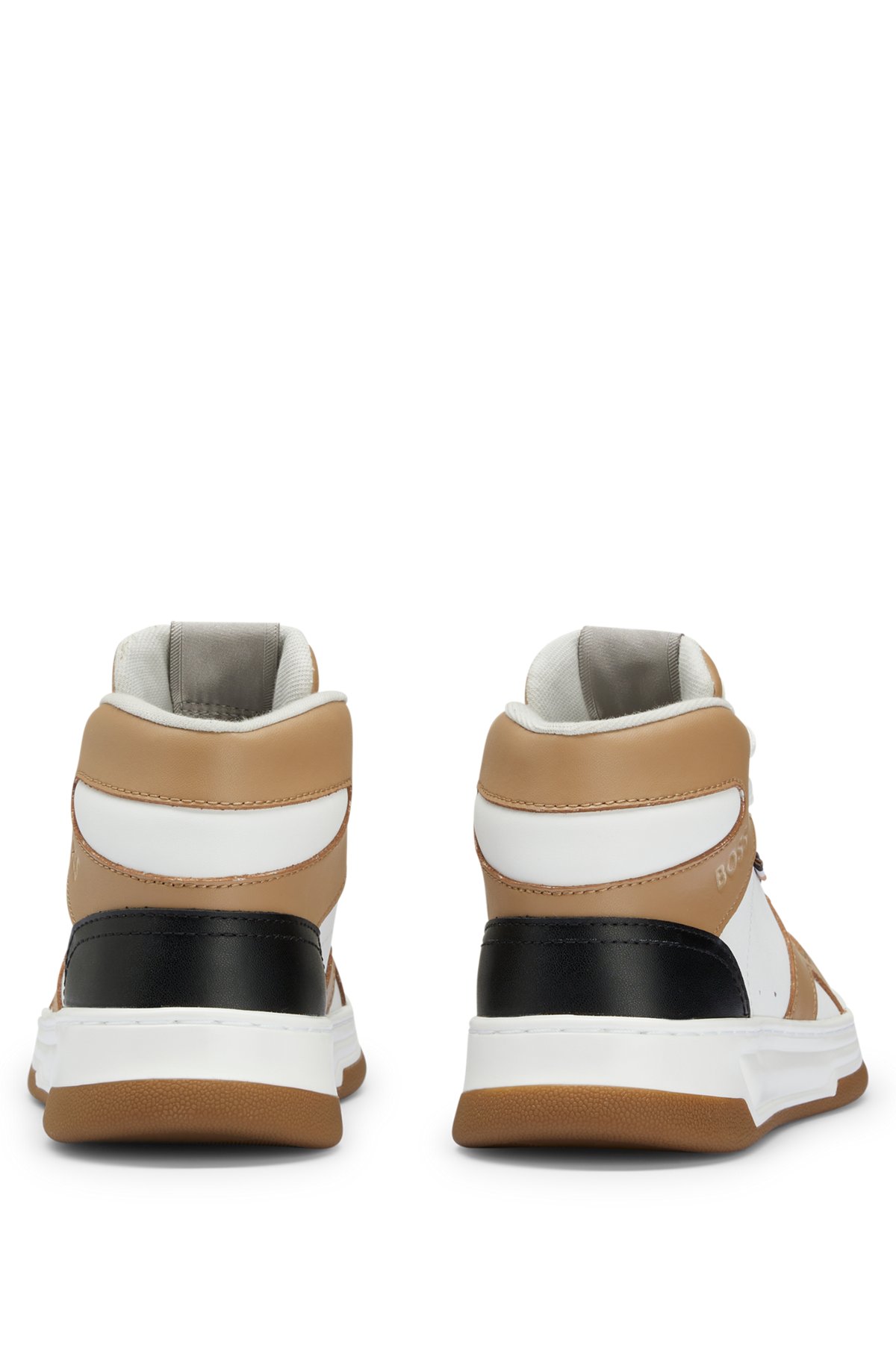 Mixed-material trainers with logo detail, Beige