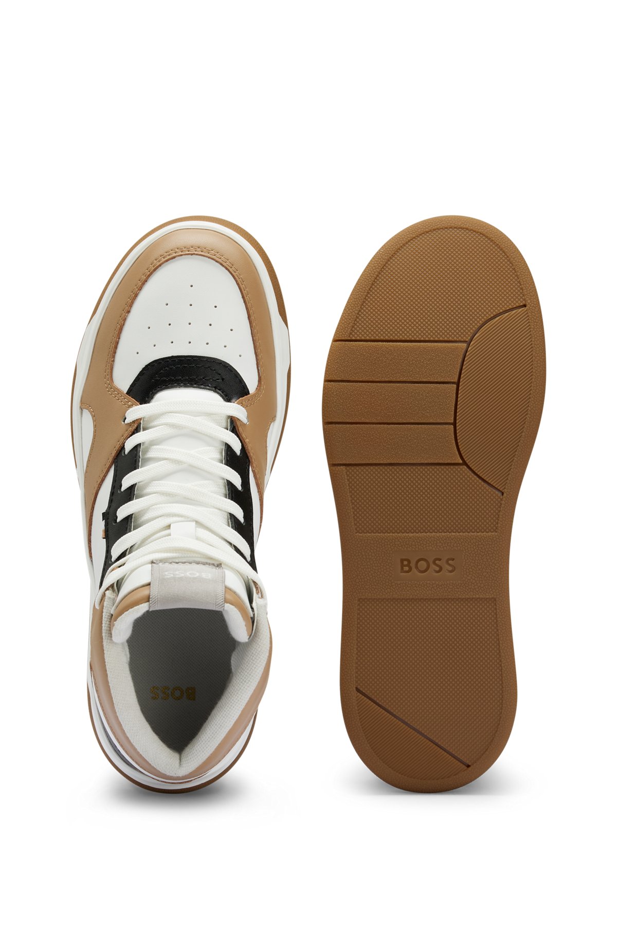 Mixed-material trainers with logo detail, Beige