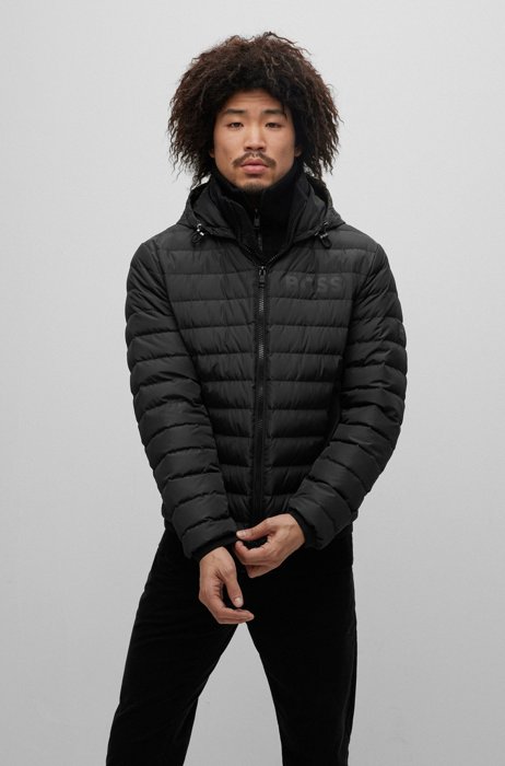 Water-repellent down jacket with logo detail, Black