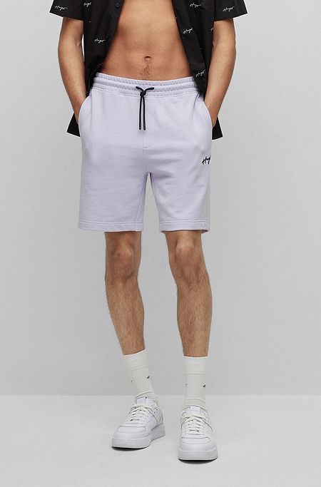 Relaxed-Fit Shorts aus Baumwoll-Terry mit handgeschriebenem Logo, Flieder