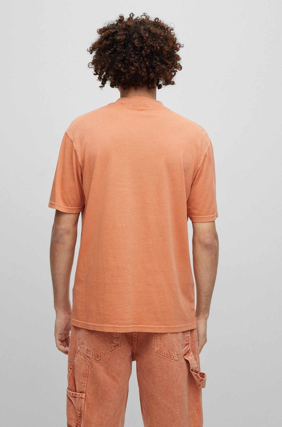 Cotton-jersey relaxed-fit T-shirt with logo patch, Light Orange
