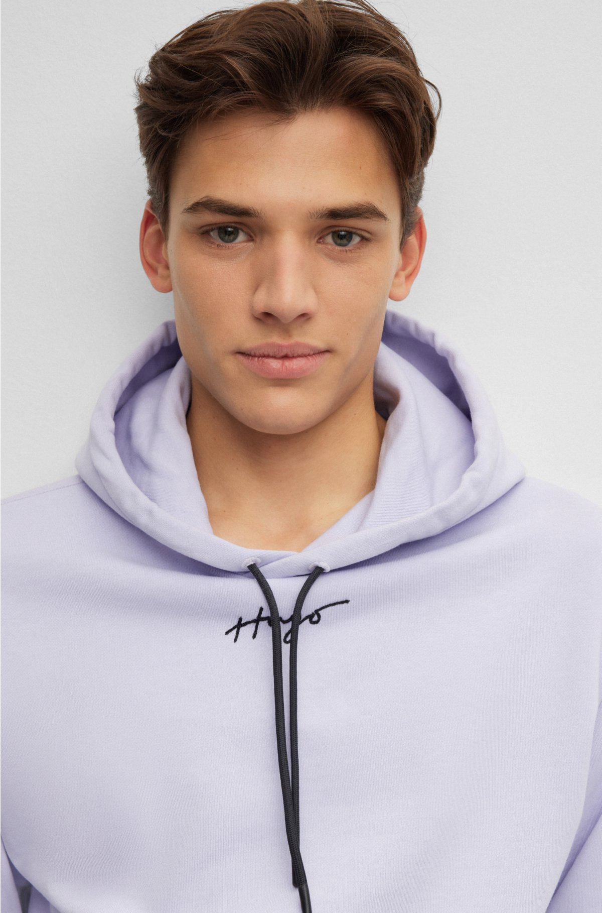 HUGO - Relaxed-fit cotton-terry hoodie with handwritten logo