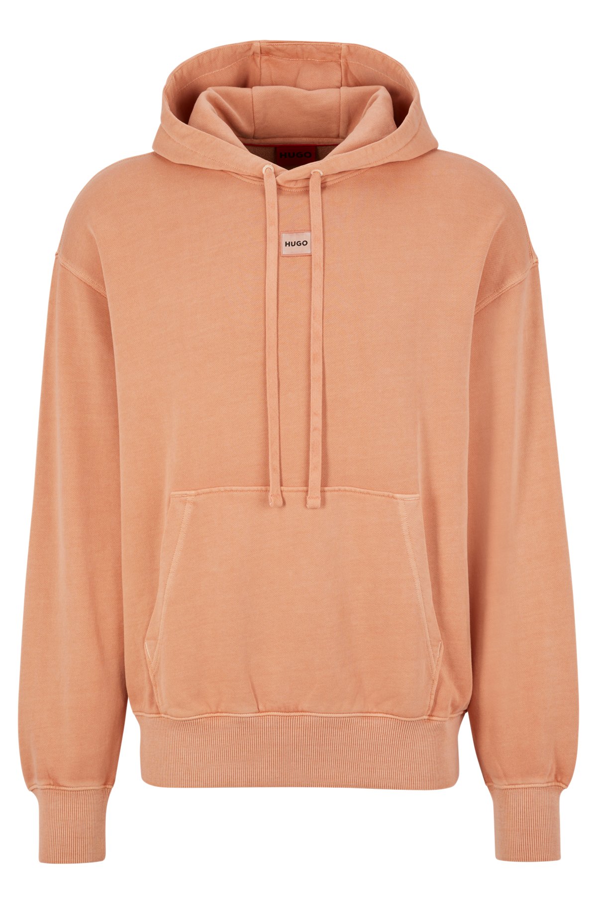 Cotton-terry relaxed-fit hoodie with logo patch, Light Orange