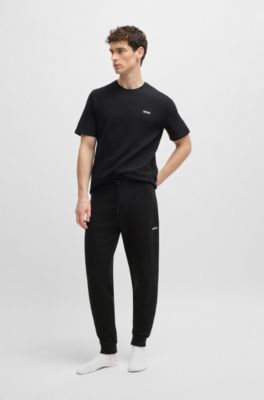 Cotton-blend pyjama bottoms with embroidered logo, Black