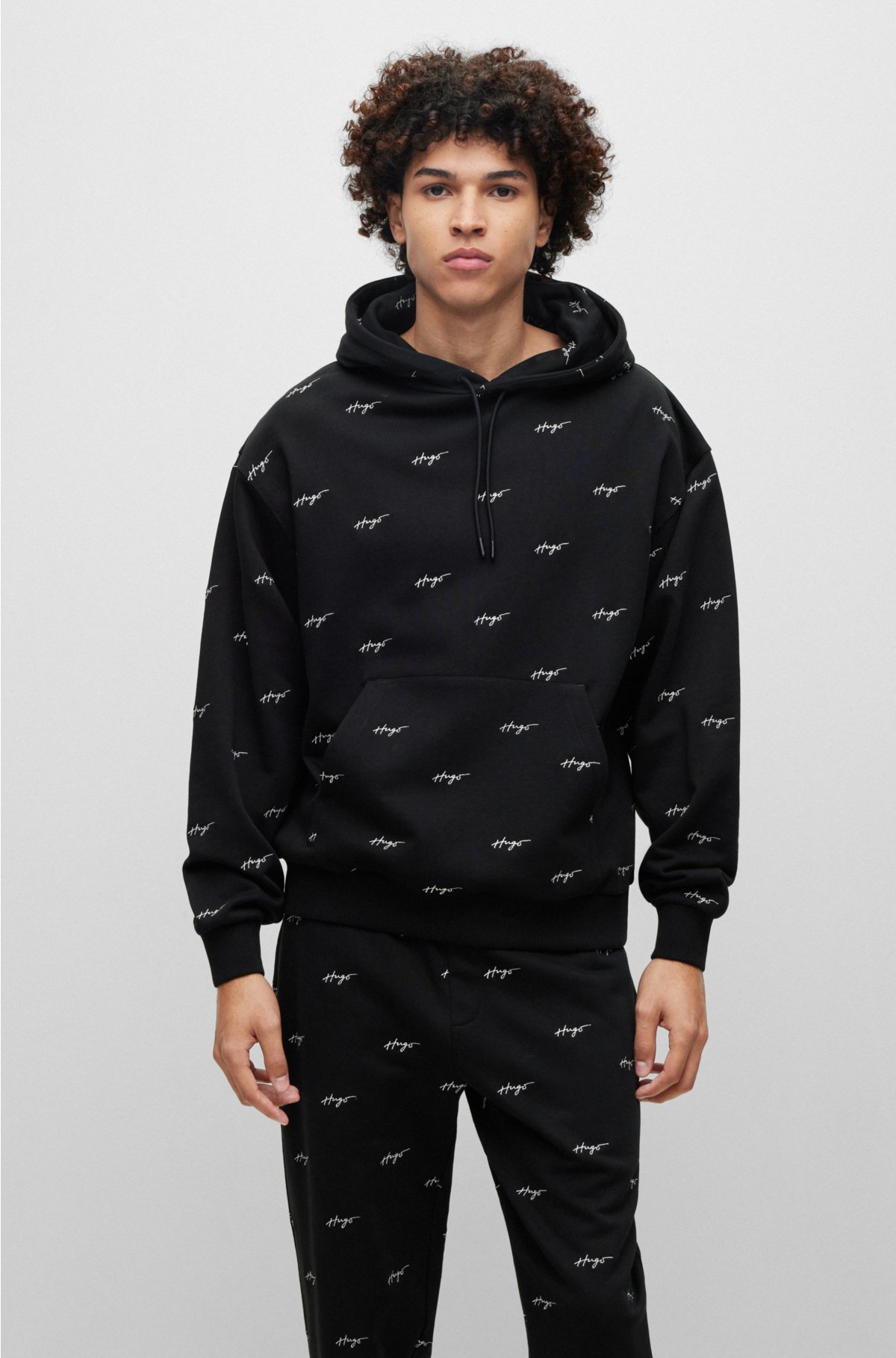 HUGO - Relaxed-fit hoodie in cotton terry with handwritten logos