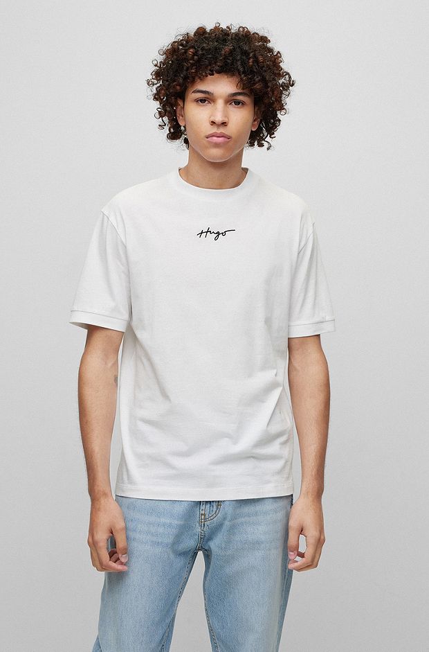 Relaxed-fit T-shirt in cotton jersey with embroidered logo, White